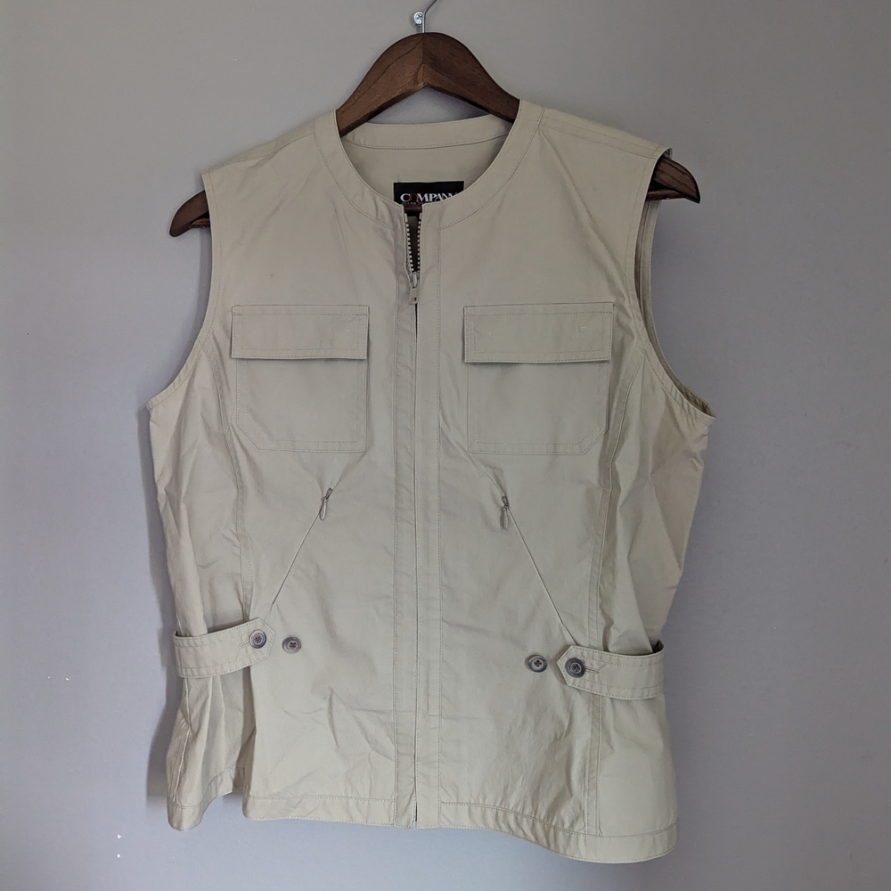 Cream Beige Ellen Tracy Size 10 Sleeveless Zip-Up Vest Medium